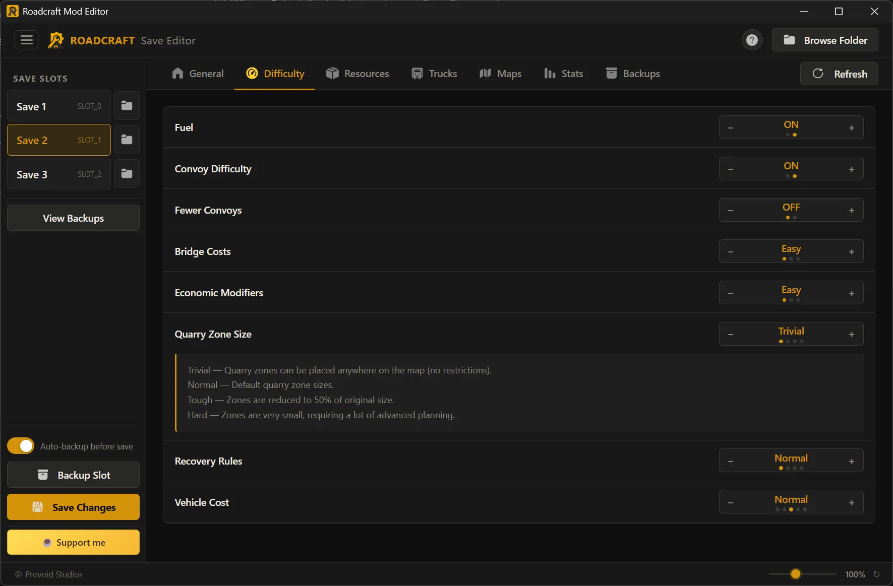 Save Editor Difficulty tab: eight difficulty parameters