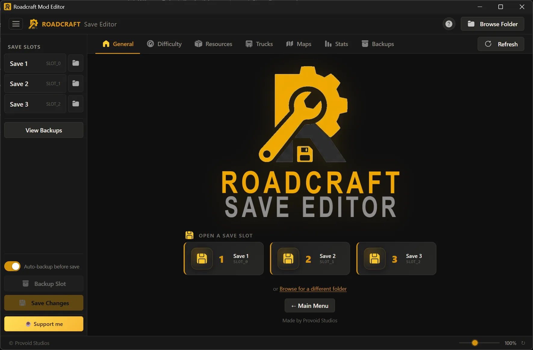 Save Editor start screen: auto-detect folder and save slot selection