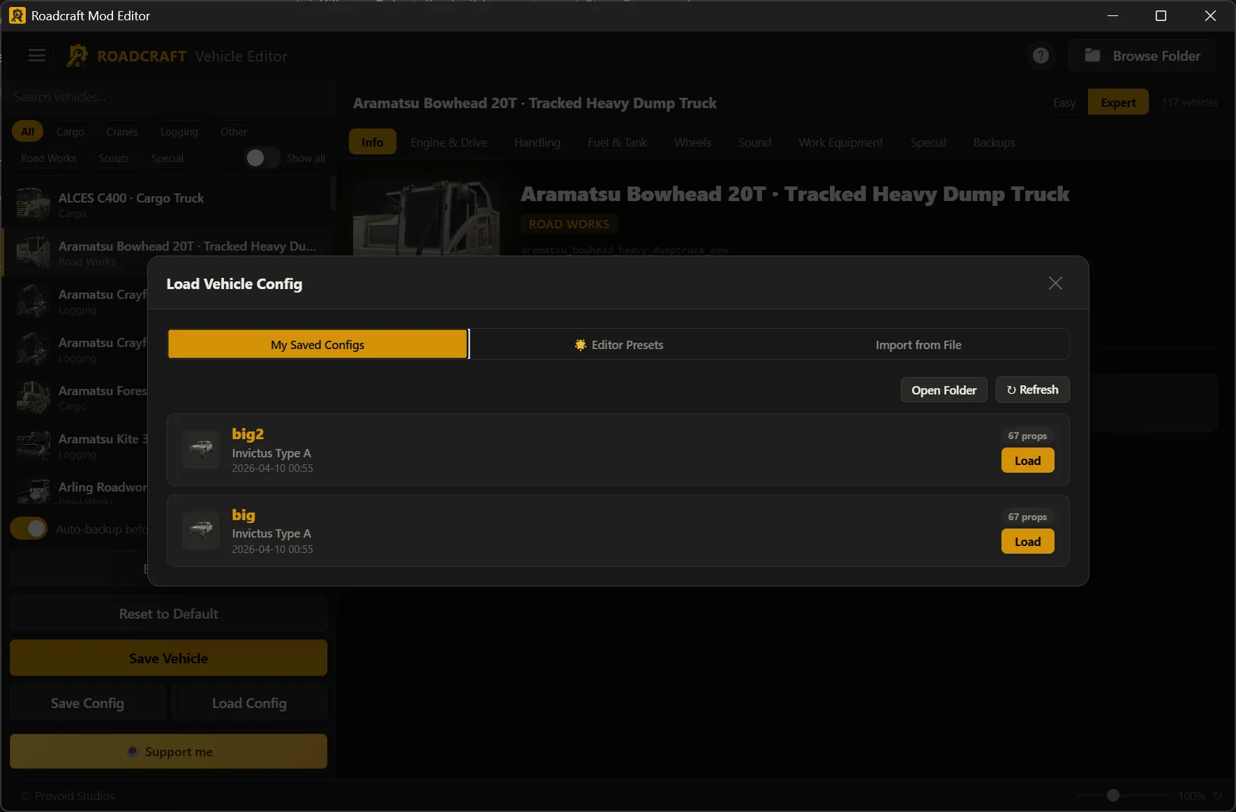Vehicle Editor Load Vehicle Config: My Saved Configs