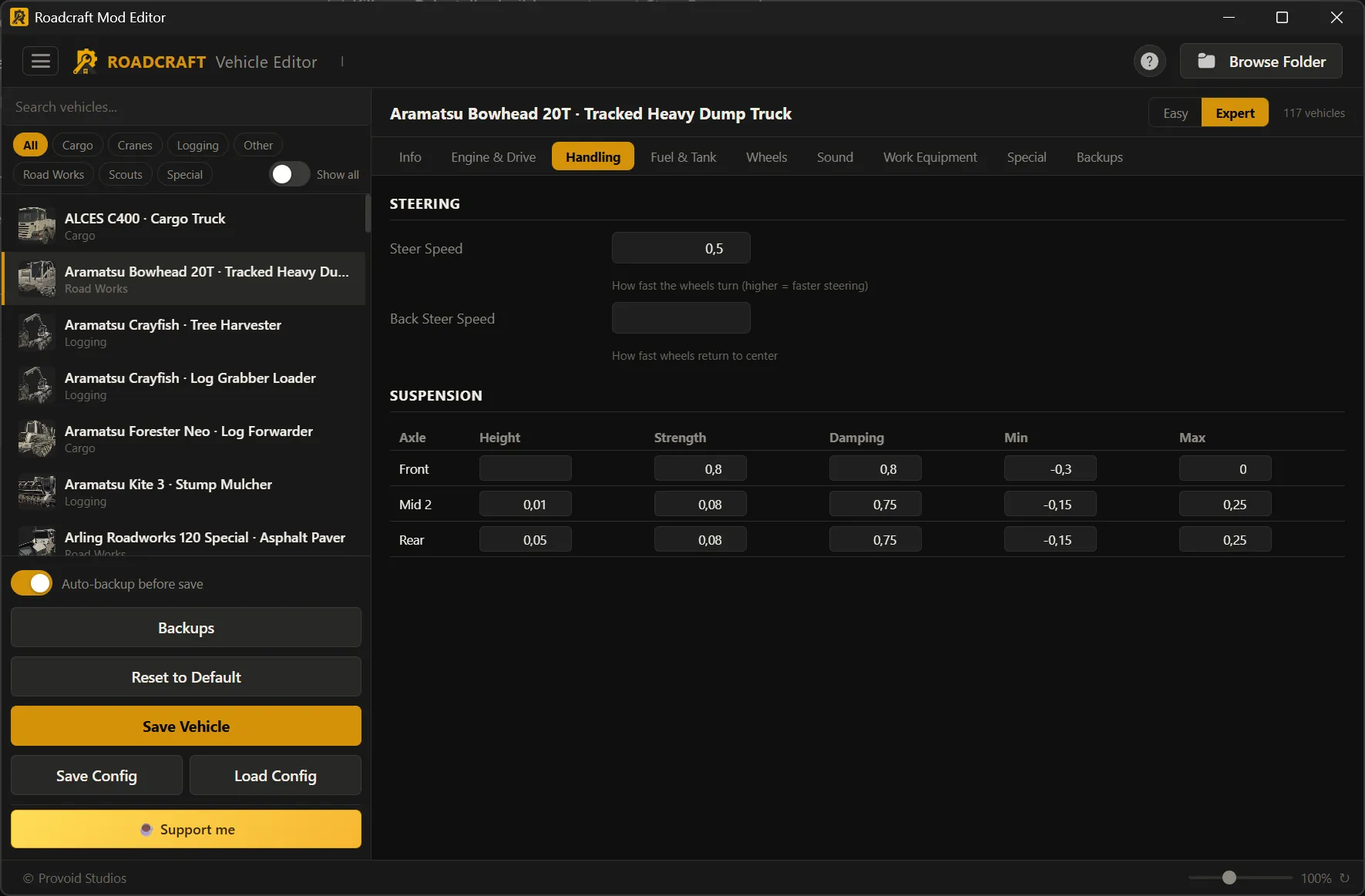 Vehicle Editor Handling tab