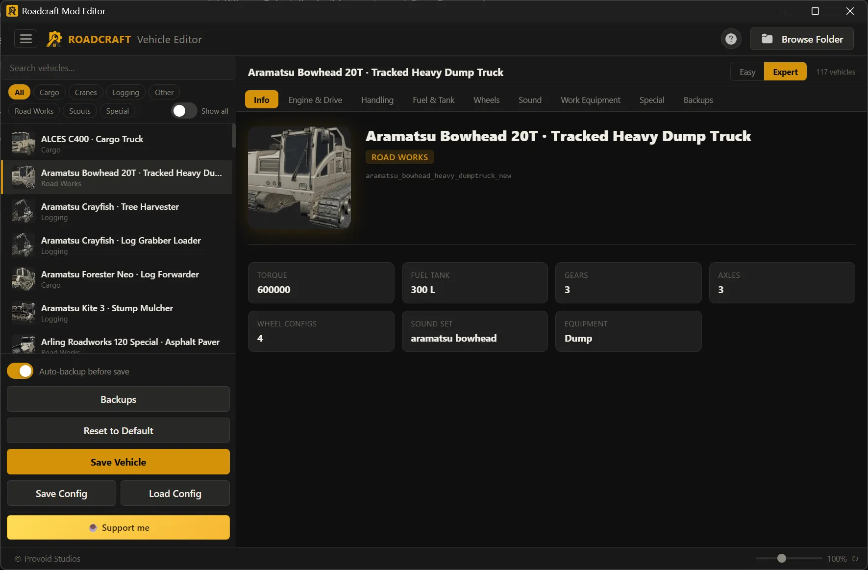 Vehicle Editor Info tab