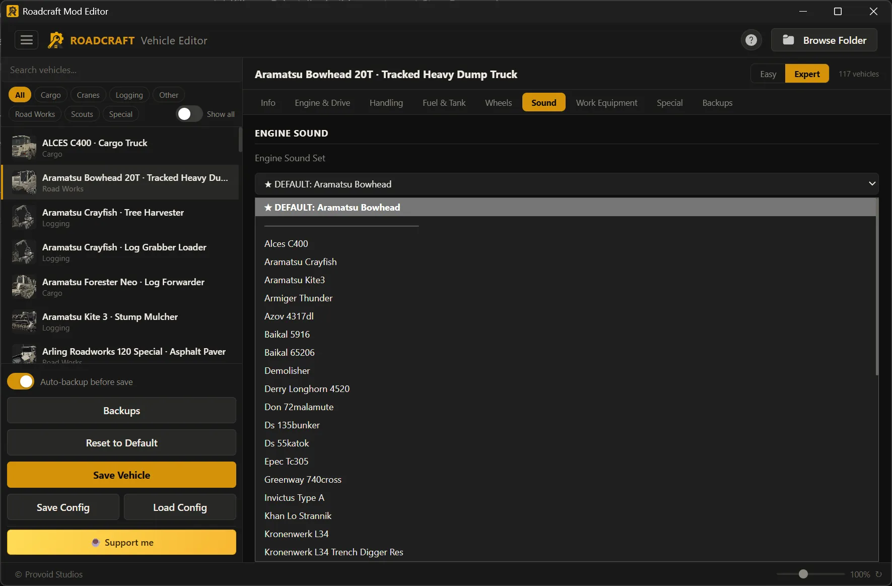 Vehicle Editor Sound tab